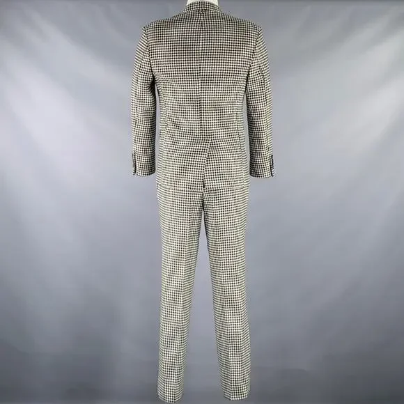 BLACK FLEECE Size 38 Black White Checkered Wool Notch Lapel Suit
